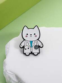 2pcs Cat Doctor Badge, Cute Style, White Coat Stethoscope Double Cat Design, Cat Lover Medical Staff Backpack Healing Decor, Pair