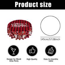 1 pieza Mantel de poliéster con tema navideño, diámetro redondo de 145cm (57.08 pulgadas), rectangular de 140x180cm (55.11 pulgadas x 70.87 pulgadas), mantel con gnomos navideños y cuadros escoceses rojos, decoración central de mesa navideña, decoración para ambiente de fiesta navideña y reunión familiar