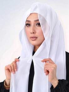 1 件女士纯色刺绣花卉穆斯林头巾，带有刺绣花卉图案雪纺围巾的头巾，轻盈透气的夏季女士披肩，优雅的头巾配饰，适用于日常、派对、旅行、礼服搭配