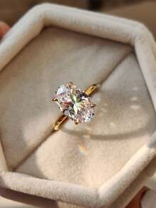 خاتم خطوبة بيضاوي لامع 1 قيراط ، خاتم زواج فضة عيار 925 للنساء ، خاتم وعد أبدي ، هدية مجوهرات فاخرة