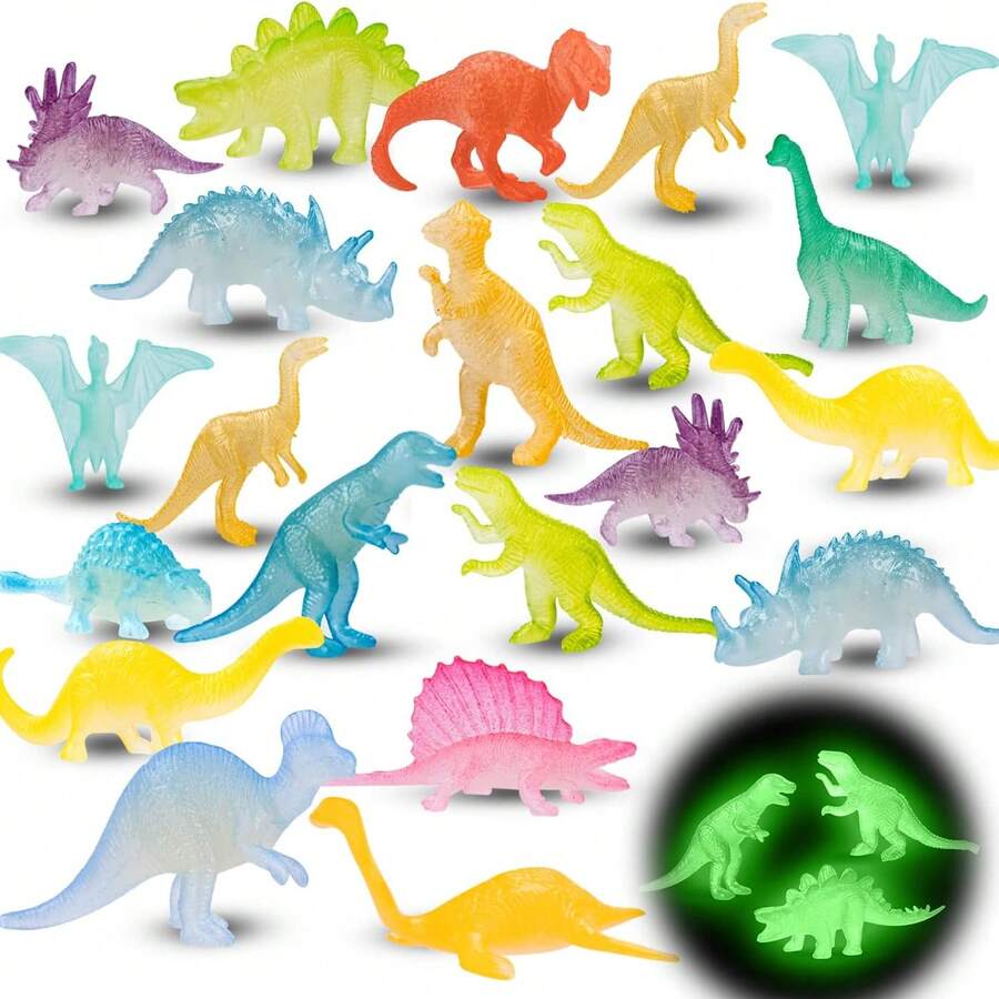 48/12 piezas - Figuras de dinosaurio en miniatura que brillan en la oscuridad, suministros y regalos para fiestas de cumpleaños, decoraciones para cupcakes, piñatas, bolsas de regalos, premios para el aula, tesoros para carnavales, regalos para niños, baby shower, regreso a clases, Navidad - Multicolor - Ver 1
