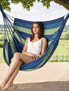 1pc Hammock Chair Swing Seat, Sturdy Hanging Chair Hammock - Blue - View 1