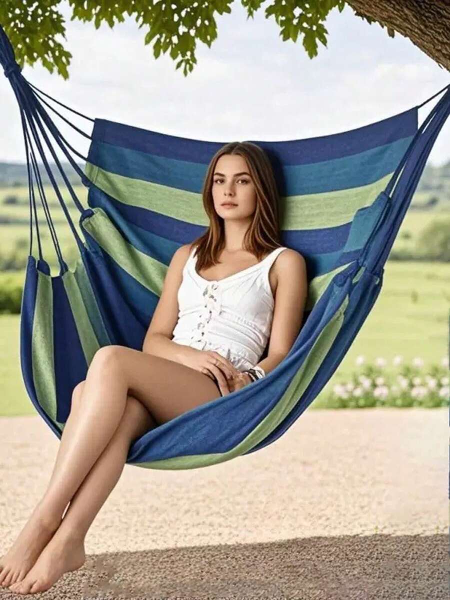 1pc Hammock Chair Swing Seat, Sturdy Hanging Chair Hammock - Blue - View 1