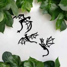 3 件龙形金属墙饰，送给龙爱好者的礼物，龙形房间装饰，传奇男人洞穴幻想艺术，铁艺墙画，适用于室内外家居露台阳台装饰，优雅的挂饰，乔迁礼物 - 黑色 - 查看 8