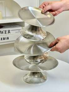 1pc Stainless Steel Cake Stand With Elegant Base, Dessert Display Plate, Multi-Function Fruit Tray, Suitable For Dining Table Decor, Home And Kitchen Serving Platter, Ramadan Use - Silver - View 3
