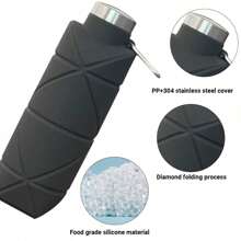 Flexible Silicone Sports Water Bottle, Foldable, For RunningHiking, Biking, Camping, Travel, Black