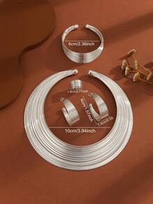 1 Bộ 5 chiếc vòng cổ cô dâu Nigeria, Vòng cổ hợp kim nhiều sợi, Bộ trang sức 4 món, Trang trí xuyên biên giới - Bạc - Xem 4