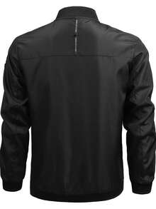 Men's Stand Collar Zip-Up Baseball Jacket - Black - View 2