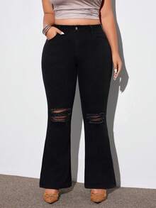 Jeanoix Jeans pitillo de talla grande con detalles desgastados y unicolor - Negro - Ver 4