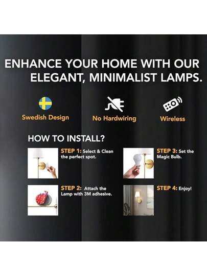 Upgraded No Drill Moderne LED Wand Sconce RGB Rechargeable Bulb Remote Dimming Black/Gold Options Easy Installation Living Room, Bedroom, Study, Dining Room view 7