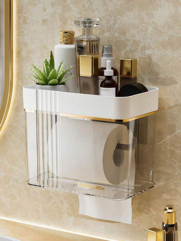 1 pièce Porte-essuie-tout en papier transparent et imperméable, boîte de rangement murale pour papier toilette, accessoires de salle de bain, décoration de salle de bain, décoration d'automne