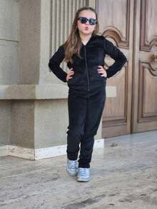 Girls' Cold Weather Set With Velvet Hood Girls' Clothing Black - màu đen - Xem 4