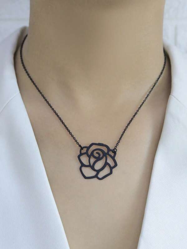 1pc Black Rose Flower Minimalist Necklace For Women
