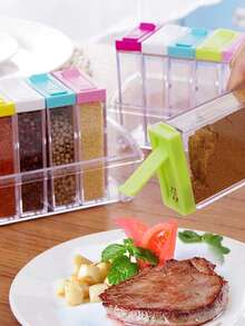 1 Set 6pcs Creative Transparent Two-Way Flip Seasoning Jars, Kitchen Storage Containers, Salt & Spice Shakers - Coffee Brown - View 3