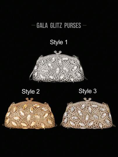 1pc Glittering Elegant Evening Clutch Bag, Luxury Crystal Embellished Handbag For Women, Suitable For Wedding, Party, Banquet, Fashion Ladies Wallet, Lipstick, Perfume Holder, Handmade Metal Diamond Purse, Fit For 6.5" Phone