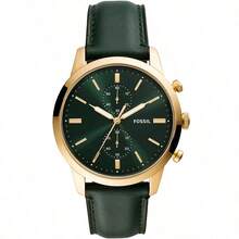 Fossil 男式石英皮革三针手表不锈钢表壳/防刮玻璃 FS5437/FS5599 - 綠色 - 查看 1