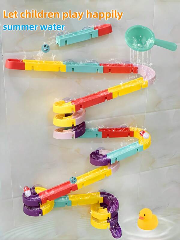 12/16 pezzi Set giocattolo da assemblare per il bagno, gioco di scivolo ad acqua in plastica senza elettricità con palline rotolanti, blocchi di costruzione per tubi creativi fai-da-te per bambini piccoli - divertente attività da gioco per la doccia per bambini dai 3 ai 6 anni