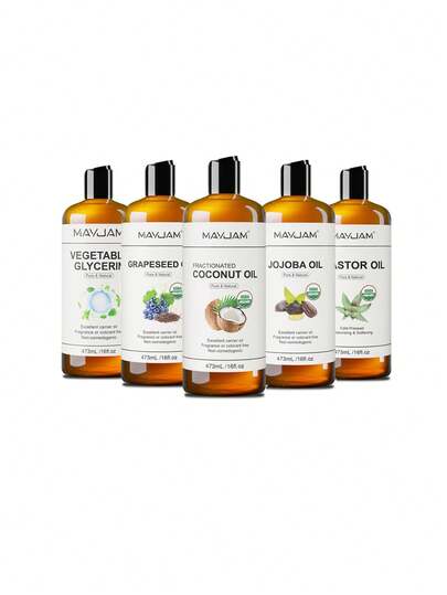 MAYJAM 1pc 473ml/16fl.Oz Aromatherapy & Humidifier Base Oil, Suitable For Hair, Face And Skin Care, Home SPA, Nourishing Body, Moisturizing Dry Skin, Fresh And Non-Greasy, Fractionated Coconut Oil, Jojoba Oil, Grapeseed Oil, Vegetable Glycerin, Castor Oil