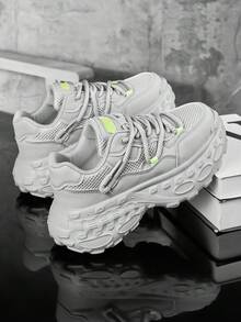 Men's Personalized Grey Patchwork Fashion Versatile Double Shoelace Niche Casual Sports Shoes, Street Style Comfortable Front Lace-Up Couple Running Shoes With Octopus Foot Design - Grey - View 5