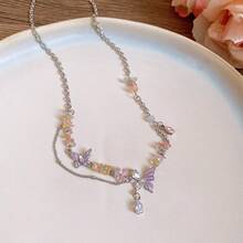 1 Piece Colorful Crystal  Butterfly Titanium Steel Necklace Forest Style Super Fairy Sweet Exquisite Versatile Jewelry Suitable For Vacation Party Banquet And Other Occasions - 手鍊-彩色 - 查看 6