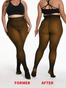 Thick Warm Pantyhose, Stylish Fake Skin Fleece Leggings, High Waisted Design, Women's Pantyhose And Stockings Winter - Màu mật ong sẫm - Xem 8