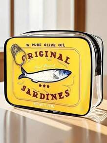 新款可爱沙丁鱼罐头造型 PVC 盥洗包 - PVC 防水盥洗包，创意沙滩包，彩色鱼罐头设计化妆包，轻巧可折叠，适合旅行、商务、健身、露营和户外使用，便携式化妆包 | 趣味配件 | 拉链开合，旅行化妆包（图案随机剪裁）学校假期返校用品旅行必需品包女士旅行包