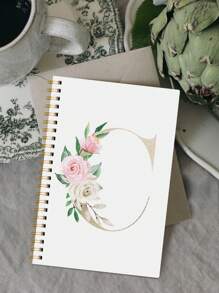 1 件花卉字母月度计划本 2025 年 7 月 - 2027 年 6 月，优雅的 24 个月记事本，带有金色字母和水彩玫瑰封面、月历页、笔记和节日 - 送给女性的个性化礼物，返校