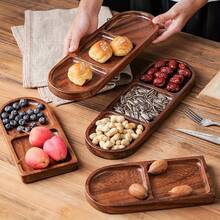 1pc Wooden Tray, Serving Plate, Cheese Board, Two/ Three/ Four/ Five Compartment Food Trays, Circular Barbecue Plates For Holding Meat, Cheese, Nuts And Fruits, Multi-Functional Fruit Trays, Appetizer Creative Snack Trays, Household Dessert Plates, Reusable Fruit Trays, Kitchen Decorations, Kitchen Supplies, Candy Wedding Storage Trays
