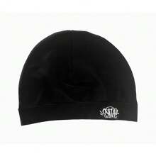 针织帽，花卉图案，弹性聚酰胺和氨纶混纺，男女款轻便便帽，休闲头饰，日常头饰，头饰，耐用头饰 - 黑色 - 查看 1