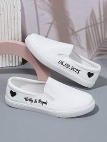 2025 New Versatile Leather Upper Slip-On Casual White Sneakers, Unisex Couple Style Loafers - White - View 3
