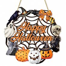 万圣节装饰木制鬼门花环用于前门标志墙标志，南瓜蝙蝠黑猫万圣节快乐标志悬挂用于家庭墙壁装饰万圣节派对户外室内用品