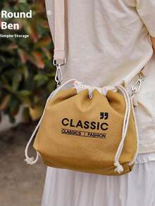 1pc Canvas Insulated Lunch Bag, Drawstring Closure Portable Tote Bag For Work, School, Picnic Lunch Container Lunch Box Picnic Bag For School Holiday Essential Summer Essentials - Multicolor - View 2