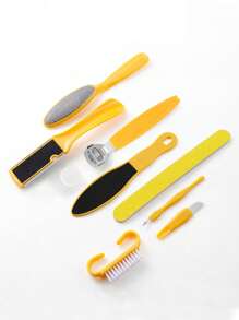 Raspador de pies 10 en 1 Eliminador de piel muerta y callosidades, Plancha de pies, Moledor de pies, Herramienta de pedicura, Juego de cuchillos exfoliantes amarillos para pedicura, Cuidado de los pies, Juego de herramientas de pedicura