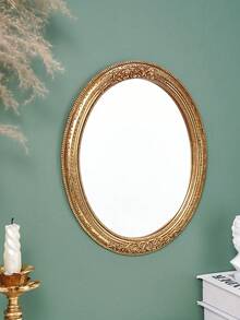 1 Gương treo tường trang trí hình bầu dục họa tiết ren vàng cổ điển, tác phẩm nghệ thuật trang trí nhà theo phong cách Châu Âu, gương trang điểm sáng tạo, thích hợp để trang trí tường, bàn trang điểm và đạo cụ chụp ảnh - Vàng - Xem 5