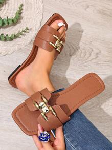 女士时尚休闲系带凉鞋，夏季舒适平底一脚蹬沙滩拖鞋