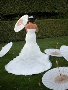 1 pieza Parasol de papel blanco, adecuado para decoración de bodas y fiestas, centro de mesa de boda, accesorio nupcial, relleno de jarrón, accesorio fotográfico, suministros para pintura DIY - Blanco - Ver 4