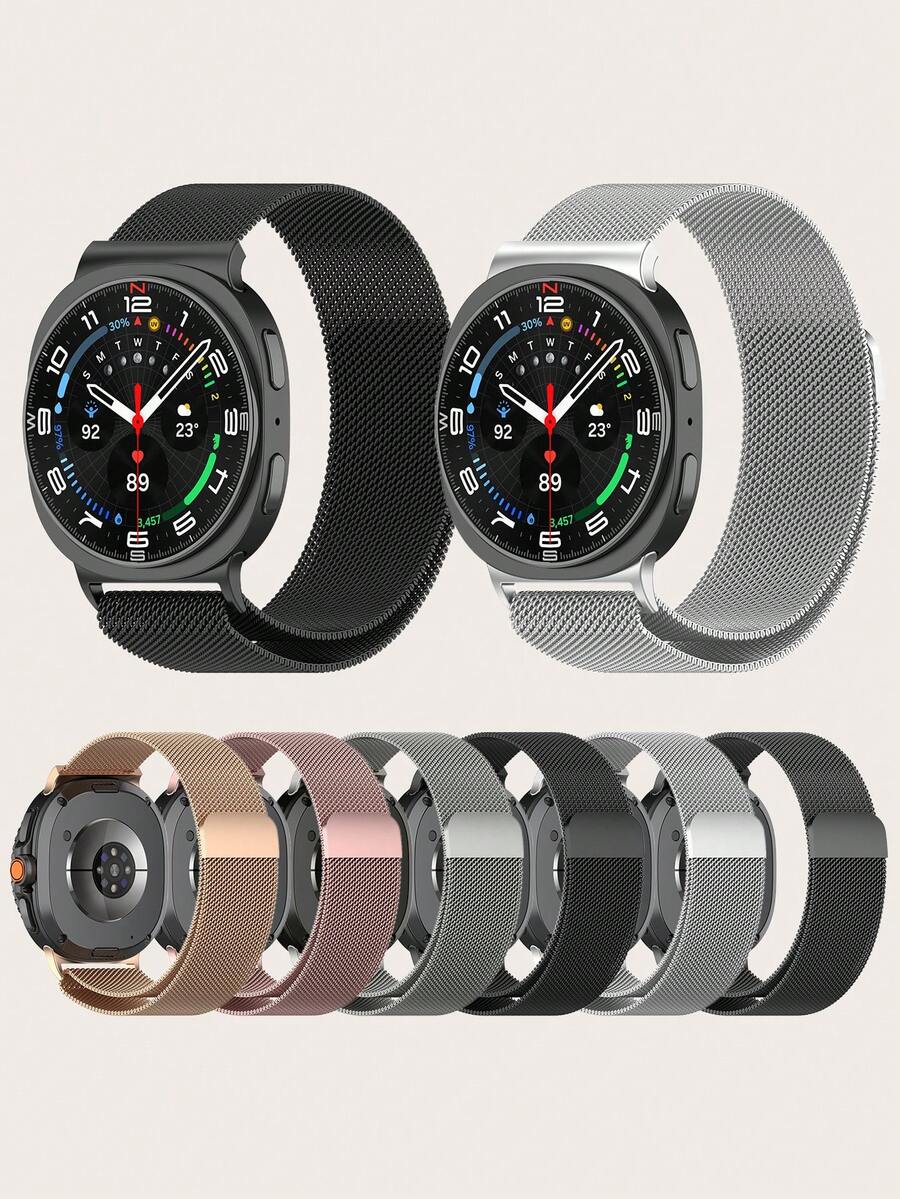 1pc Unisex Plain Quick Release Magnetic Clasp Stainless Steel Hollow-Out Milanese Smartwatch Strap Compatible With Samsung Galaxy Watch 8 40mm/44mm/Classic 46mm - Galaxy Watch 8 - View 1