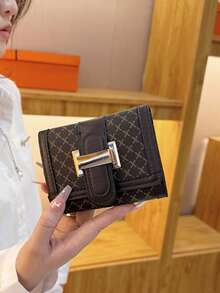 Ví gập 3 ngăn dành cho nữ, ví ngắn màu nâu họa tiết hình học cổ điển, ví đựng nhiều thẻ, ví đựng thẻ ngân hàng, ví đựng thẻ xe buýt, ví ngắn cổ điển dành cho nữ, ví mini, ví nhỏ, ví dễ thương - màu nâu - Xem 7