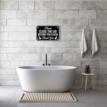 Bathroom Humor Please Close The Lid Before You Flush Vintage Toilet Metal Sign Print Aesthetic Room Decoration For Home Bedroom Kitchen Bar Dorm Bathroom Wall Decor 8 X 12 Inch - 黑色 - 查看 3