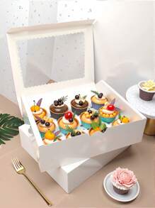 8/4pcs/1pc Cupcake Box With Window, 12 Cup Cake Box, Large Cake Box, Suitable For Birthday, Wedding, Valentine's Day, Gift Packaging Box