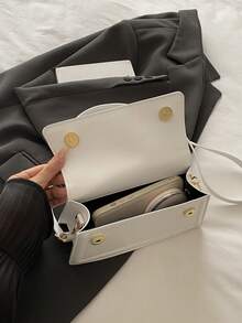 New Fashion Women's Handbag, Solid Color Fabric Material, Large Capacity Square Bag, Simple Stylish Versatile Elegant Shoulder Bag With Detachable Adjustable Strap - White - View 9