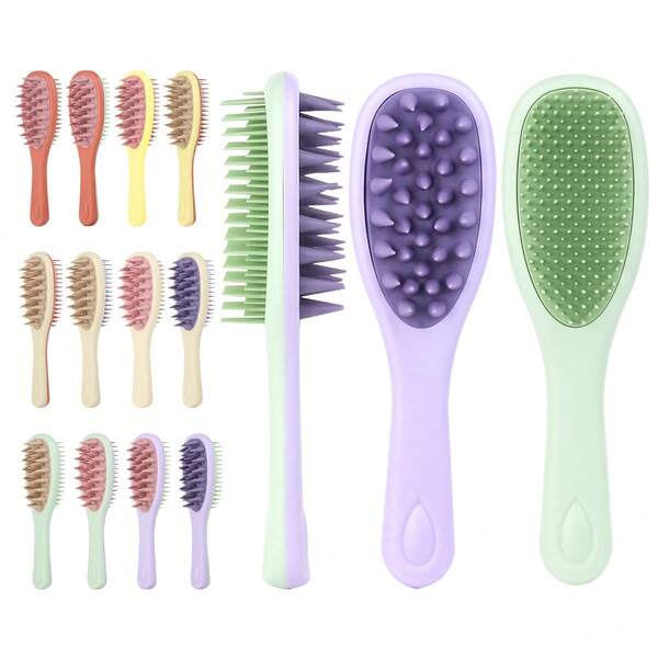 Double-Sided Tooth Hair Washing Comb With Long Handle, Air Cushion Massage Comb, Portable Home Hair Styling Comb, Detangling Comb, Scalp Cleaning Brush, 2-In-1 Hair Washing Brush