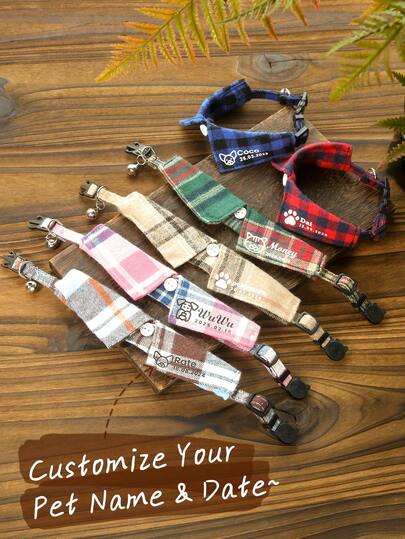 Customize Pet Shirt Collar Only Small Dog Or Small Cat Name Birthday Plaid Pet Shirt Collar Personalized Small Cat & Small Dog Thanksgiving Plaid ShirtCollar Breakaway With Bell Suitable For Small Animals Custom Christmas Plaid Cat & Dog Collar Custom Pet Pattern & Anniversary Removable Shirt-Collars The Best Gift For Your Pet Dog Mom Gift