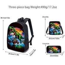 3pcs Dinosaur-Black/Green/Colours Themed Backpack Set With Lunch Box & Pencil Case&Storage Bag - Polyester, Lightweight, Fashionable Mixed Colors