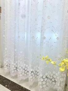 1 件套田园风格刺绣薄纱窗帘，精致碎花牛奶丝，花束，法式花卉透明窗帘，适用于客厅、卧室、阳台、飘窗 - 白色 - 查看 8