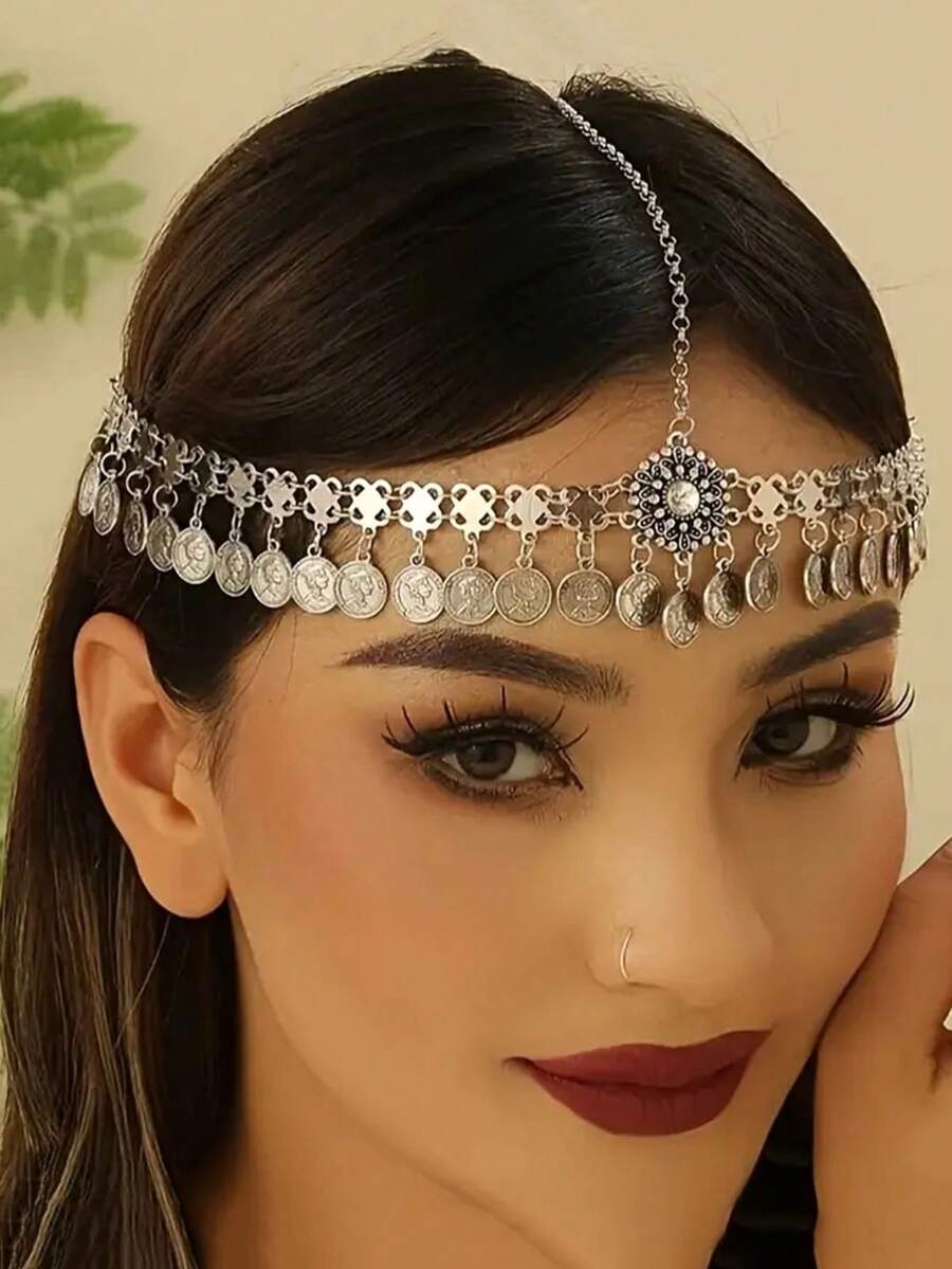 1件波西米亚复古硬币吊坠头饰，女士珠宝，首饰，婚礼，发饰，准新娘