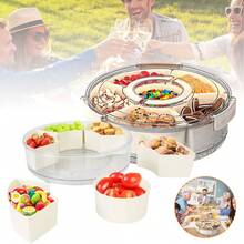 Divided Serving Tray With Lid, Rotating Snack Box With 6 Compartments, Removable Large Snack Box With Handle, Multifunctional Fruit Tray For Home, Party, Picnic - White - View 2