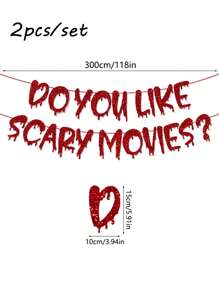 2pcs "Do You Like Scary Movies" Halloween Banner - Glitter You Like Scary Movies Banner Hanging Wreath - Spooky Horror Scream Movie Night Party Decor - Suitable For Horror Halloween Themed Birthday Party Decorations