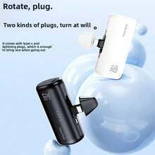 便携式充电器兼容 ，带二合一连接器，5000mAh 小型移动电源，快速充电兼容 16/15/14/13/12/11 系列、S25/24、Android，适合夏季假期户外旅行/露营和紧急备用移动电源，适合送给家人、朋友、生日户外的礼物 - 黑色 - 查看 2
