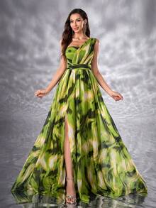 YISIKADO 女士无袖扎染印花度假连衣裙 - 橄欖綠 - 查看 5